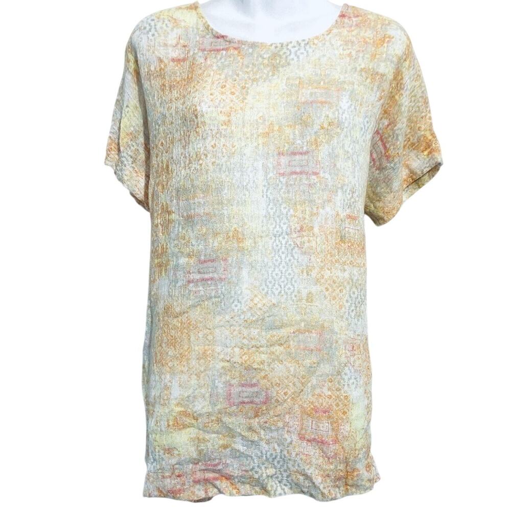 J Jill Pure Womens Sheer Linen Cotton Oversized Top Shirt Short Sleeve sz S